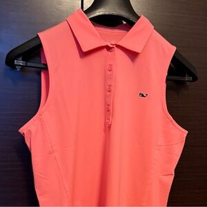 NWT! Vineyard Vines Performance Women's Sleeveless Polo Shirt in Papaya Passion